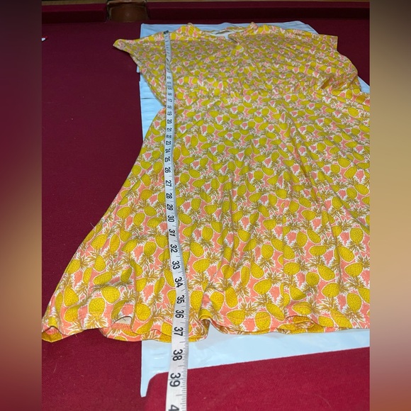 Boden YELLOW pink Pineapple Flippy Jersey Mini DRESS size 14R Flared 1/2 Button - Picture 9 of 16